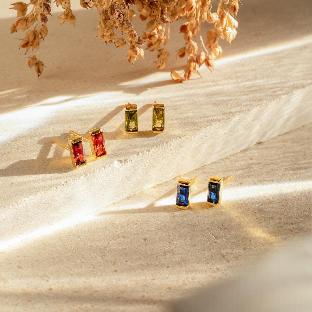 Baguette Birthstone Studs