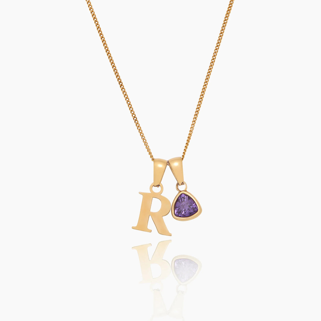 Initial Birthstone Charm Necklace