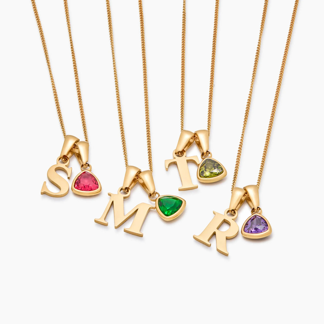 Initial Birthstone Charm Necklace