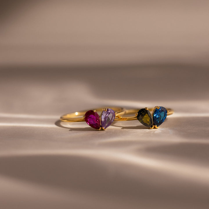 Toi et Moi Teardrop Heart Ring in 18K Gold