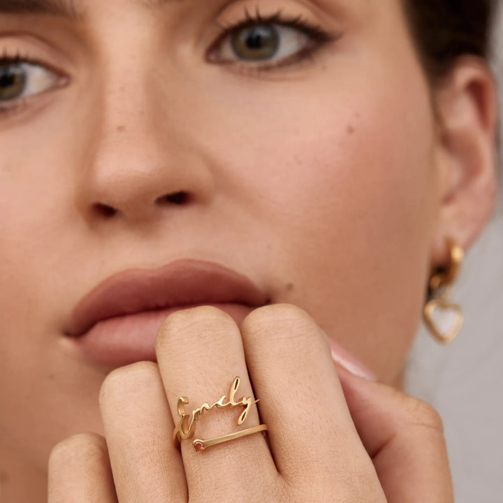 Signature Name and Birthstone Ring