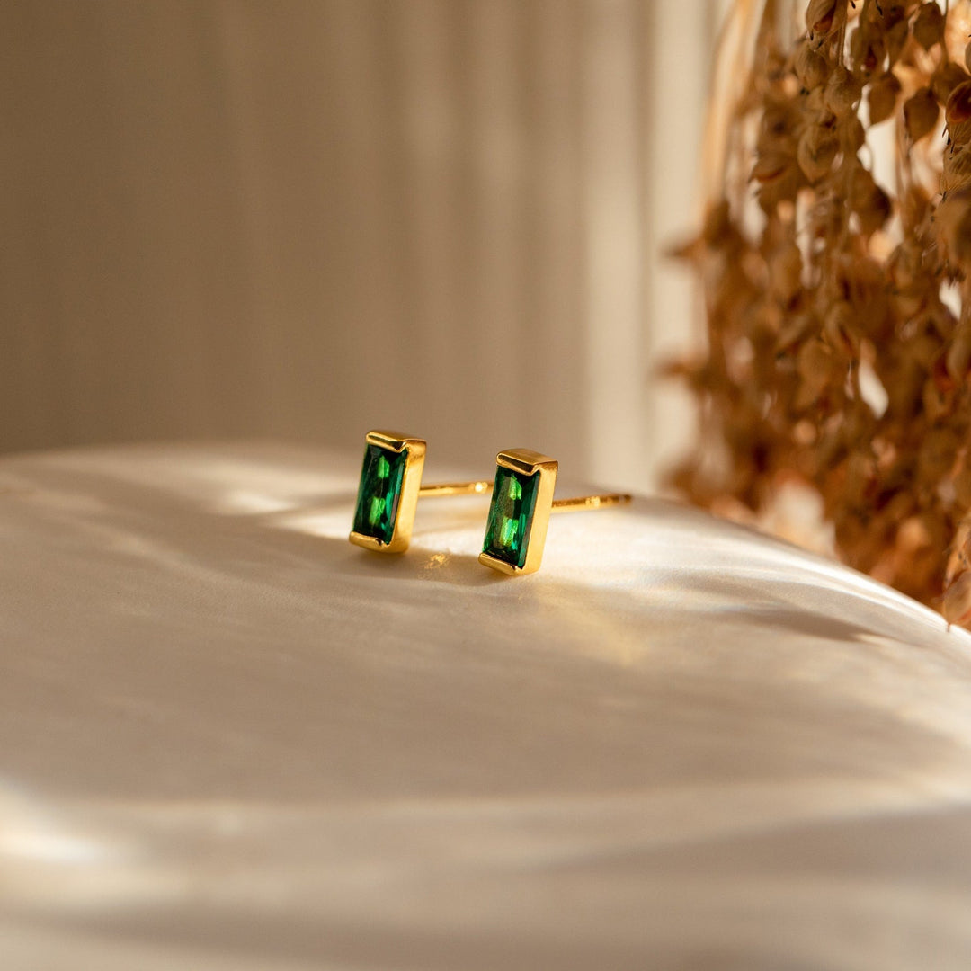 Baguette Birthstone Studs