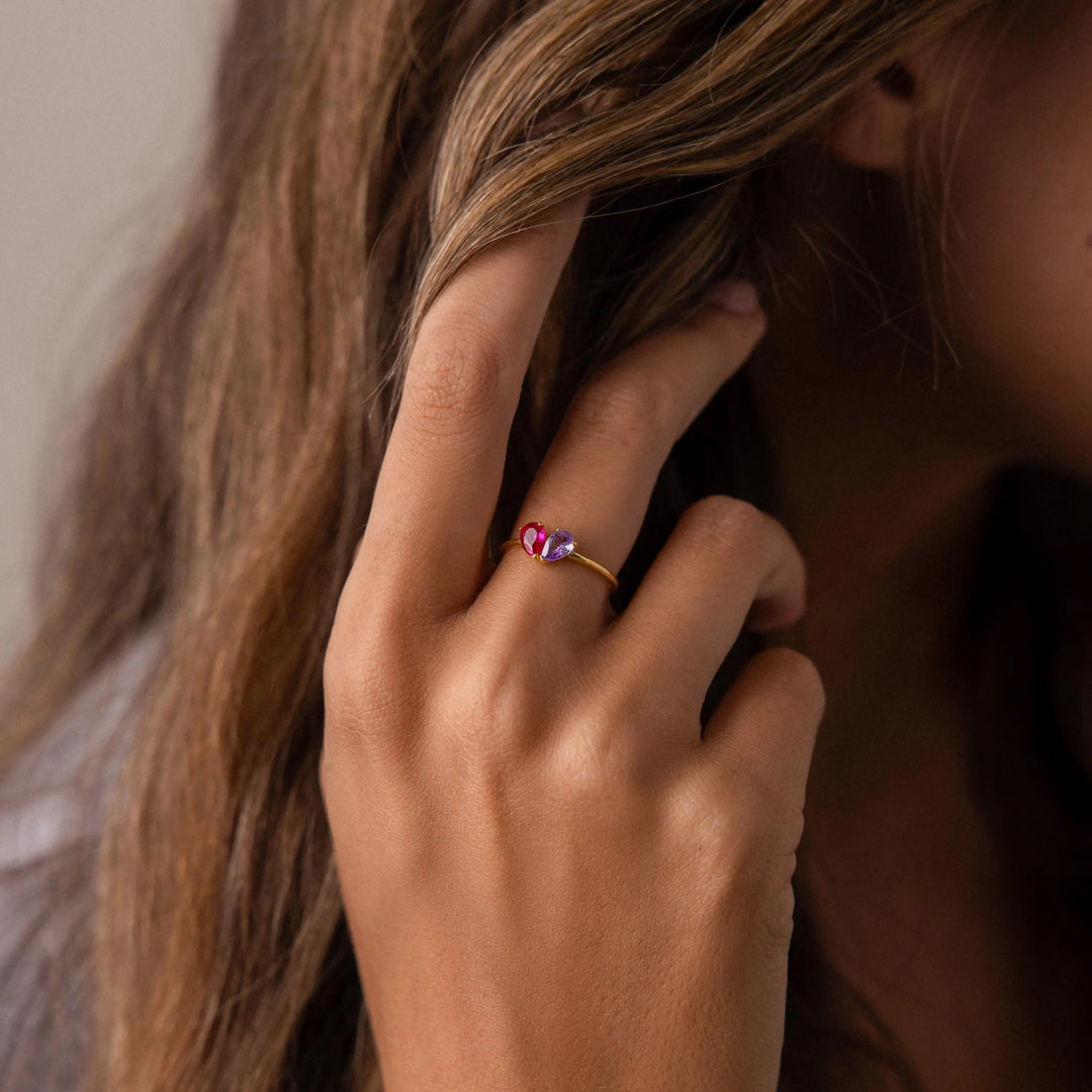 Toi et Moi Teardrop Heart Ring in 18K Gold